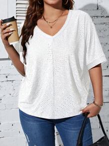 SHEIN Franclia Áo thun Plus size Tranh thêu màu trơn Giải trí - trắng - Xem 1