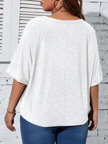 SHEIN Franclia Áo thun Plus size Tranh thêu màu trơn Giải trí - trắng - Xem 2