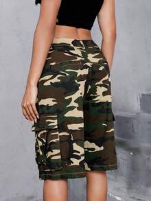 迷彩印花翻蓋口袋工裝短褲 - 彩色 - 查看 2