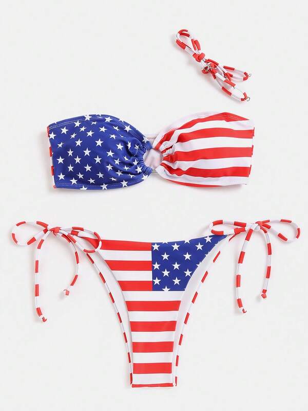 Americana Print Bandeau Tie Side Bikini Swimsuit SHEIN USA