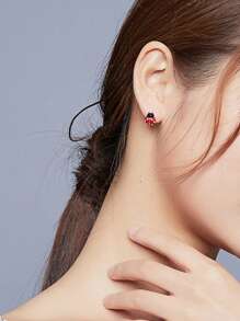 1對瓢蟲和花耳釘適合女士純銀白色精細首飾類約會禮物 - 銀色 - 查看 3