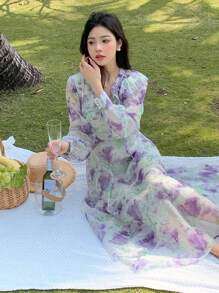 DAZY Đầm Thắt nơ trước Hoa Tất cả trên in Boho - Nhiều màu - Xem 1