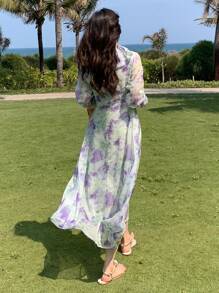 DAZY Đầm Thắt nơ trước Hoa Tất cả trên in Boho - Nhiều màu - Xem 2