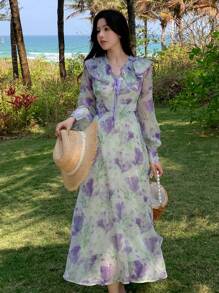 DAZY Đầm Thắt nơ trước Hoa Tất cả trên in Boho - Nhiều màu - Xem 3