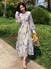 DAZY Đầm Thắt nơ trước Hoa Tất cả trên in Boho - Nhiều màu - Xem 4