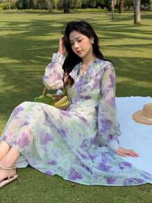 DAZY Đầm Thắt nơ trước Hoa Tất cả trên in Boho - Nhiều màu - Xem 6