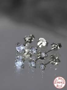 3pcs Cubic Zirconia Decor Silver Stud Earrings - Silver - View 1