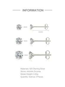 3pcs Cubic Zirconia Decor Silver Stud Earrings - Silver - View 4
