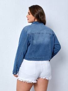 SHEIN Essnce 大碼翻蓋口袋牛仔夾克 - 中等水洗藍 - 查看 2