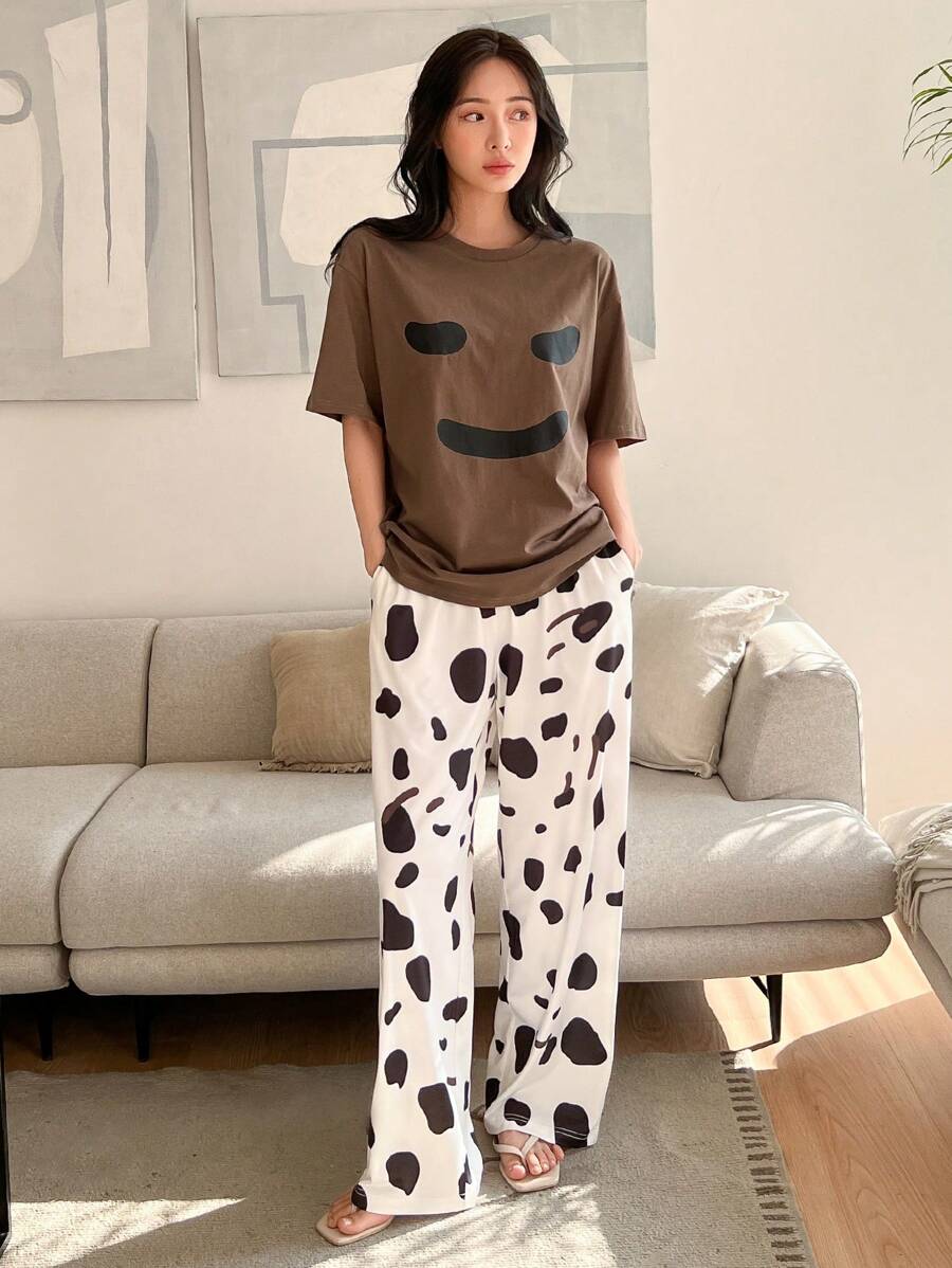 DAZY 卡通印花落肩休闲套装睡衣