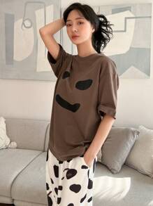 DAZY 卡通印花落肩休闲套装睡衣