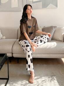 DAZY 卡通印花落肩休闲套装睡衣