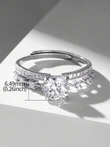 ESBERRY 1個6.5mm 鋯石四爪鑲嵌精美可調戒指,銀色白色精品珠寶婚禮禮物訂婚新娘珠寶 - 銀色 - 查看 7