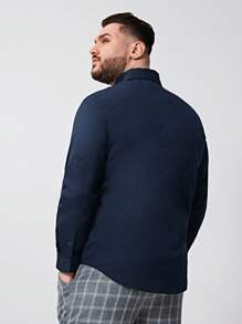 EASEVO Hombres Camisa algodón unicolor con botón delantero - Azul Marino - Ver 2