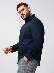 EASEVO Hombres Camisa algodón unicolor con botón delantero - Azul Marino - Ver 5