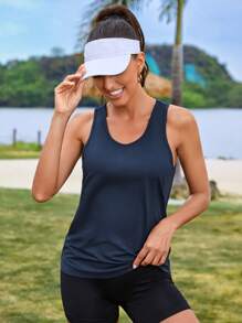 SHEIN Daily&Casual Cut Out Back Sports Tank Top,Women Tennis Outfit - Navy Blue - View 3