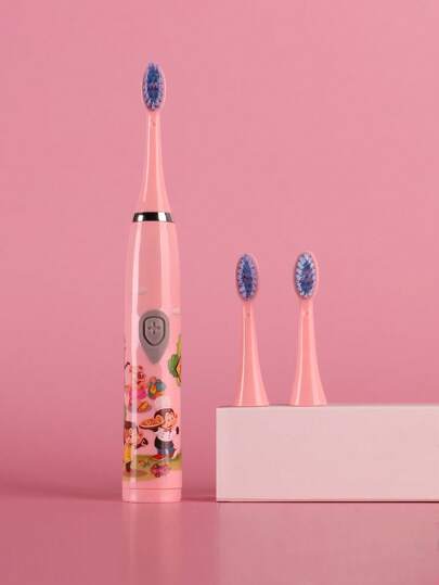 1 pieza con estampado de animal de dibujos animados Cepillo de dientes eléctrico con 3 piezas Cepillo de dientes con dibujos animados de plástico portátil estante Cepillo de dientes eléctrico para de viaje