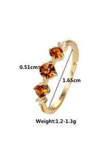 1入組魅力四射方晶鋯石裝飾銀婚戒適合女士日常裝飾 - 金色 - 查看 4