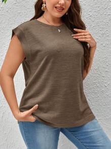 SHEIN Essnce Camiseta unicolor de manga murciélago - Café integral - Ver 1