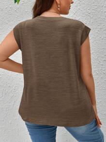 SHEIN Essnce Camiseta unicolor de manga murciélago - Café integral - Ver 2