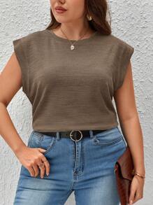 SHEIN Essnce Camiseta unicolor de manga murciélago - Café integral - Ver 4