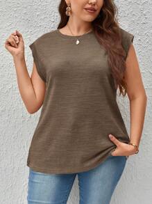 SHEIN Essnce Camiseta unicolor de manga murciélago - Café integral - Ver 6