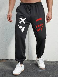 Manfinity EMRG 男士卡通圖案腰部抽繩衛褲 - 黑色 - 查看 2