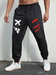 Manfinity EMRG 男士卡通圖案腰部抽繩衛褲 - 黑色 - 查看 4