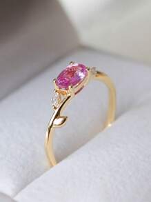 Nhẫn cưới bằng bạc trang trí hình bầu dục bằng đá rhinestone - Vàng - Xem 2