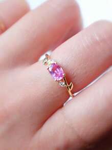 Nhẫn cưới bằng bạc trang trí hình bầu dục bằng đá rhinestone - Vàng - Xem 3