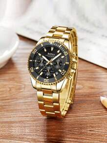 BIDEN Men's Watches, Men's Business Watches, Men's Sports Chronometers, Calendar Night Light Quartz Watches, Stainless Steel Strap Waterproof Clock Men's, Free Chain Link Remover+Box - Gold - View 5