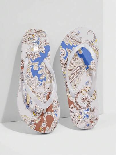 Grefit 女士佩斯利图案趾柱人字拖，时尚户外 PVC 人字拖，夏季度假鞋，夏季促销，返校鞋，大学生鞋，圣诞节，秋季，新年假期