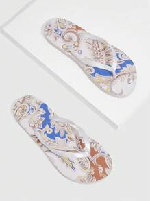 Grefit 女士佩斯利图案趾柱人字拖，时尚户外 PVC 人字拖，夏季度假鞋，夏季促销，返校鞋，大学生鞋，圣诞节，秋季，新年假期 - 白色 - 查看 5