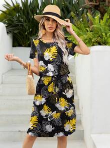 DEARCASE Tropical Print Belted Dress