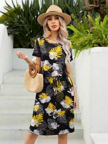 DEARCASE Tropical Print Belted Dress