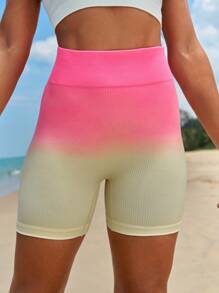 SHEIN Yoga Basic 漸層寬腰帶運動短褲 - 彩色 - 查看 5