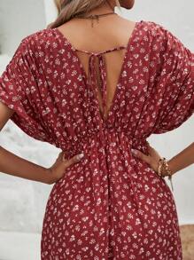 SHEIN Frenchy Ditsy Floral Print Batwing Sleeve Split Thigh Dress