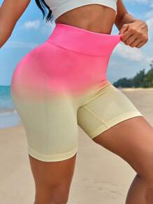 SHEIN Yoga Basic 漸層寬腰帶運動短褲 - 彩色 - 查看 7