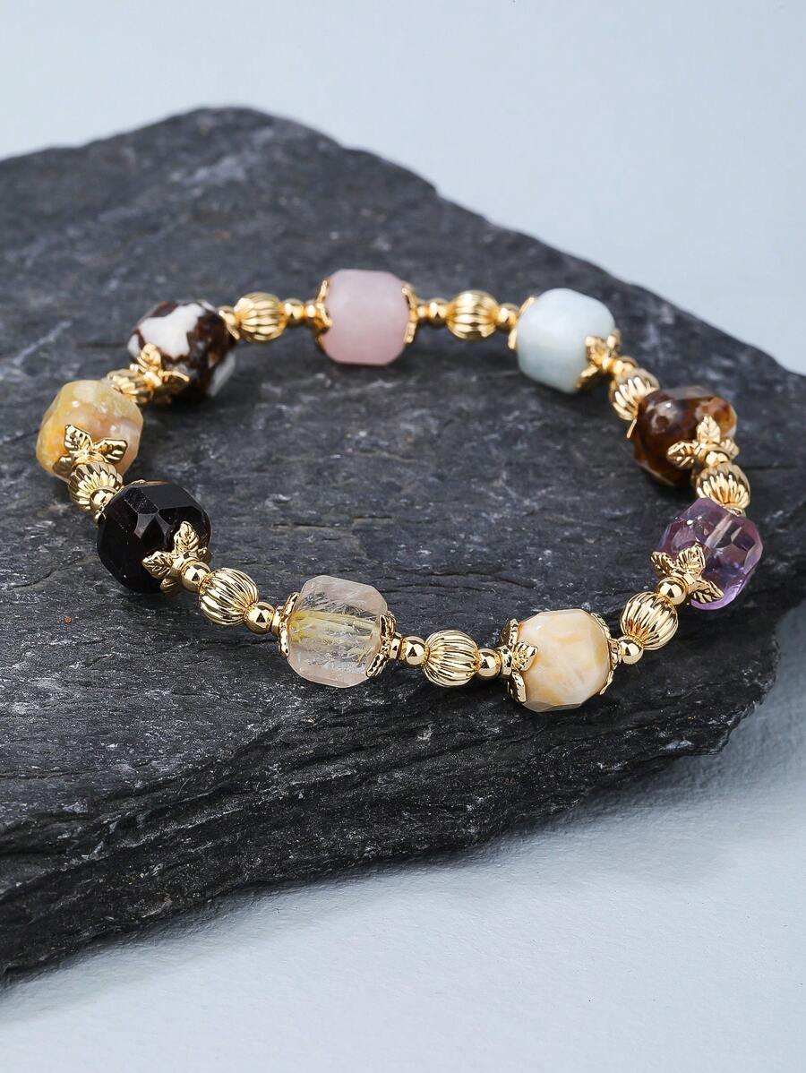 1入組隨機時尚天然水晶裝飾串珠手鏈適合女士日常裝飾 - 彩色 - 查看 1