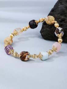 1入組隨機時尚天然水晶裝飾串珠手鏈適合女士日常裝飾 - 彩色 - 查看 2