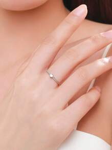 方晶鋯石裝飾銀婚戒 - 銀色 - 查看 2