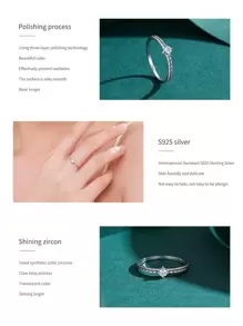 方晶鋯石裝飾銀婚戒 - 銀色 - 查看 3