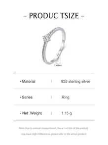 方晶鋯石裝飾銀婚戒 - 銀色 - 查看 4