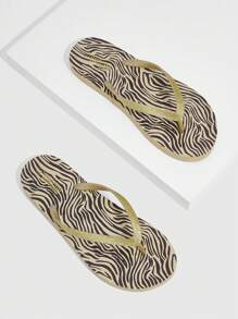 女士鞋斑马图案趾柱人字拖，时尚户外 PVC 人字拖，夏季度假鞋夏季促销秋季新年假期