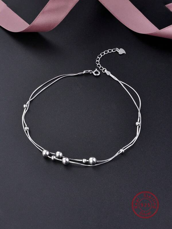 Bead Decor Silver Anklet