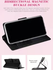 Funda del teléfono del tirón PU - Negro - Ver 3