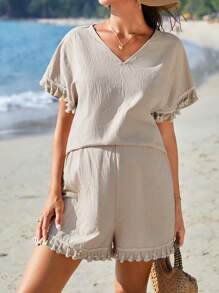 SHEIN 孕婦蝙蝠袖上衣和短褲