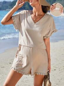 SHEIN 孕婦蝙蝠袖上衣和短褲