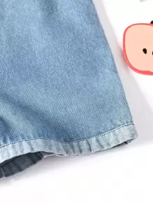 嬰兒補丁貼口袋卷邊牛仔背帶褲 - 淺色水洗藍 - 查看 4