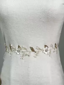 1 件女士优雅手工珍珠白花编织腰带服饰配饰 - 白色 - 查看 1